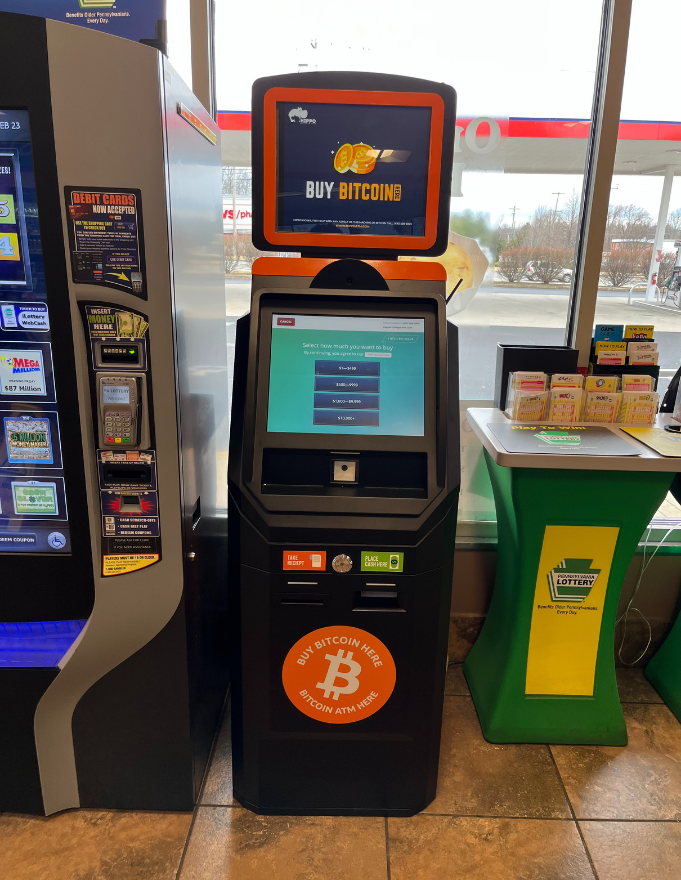 Bitcoin ATM machine at Global Gas at 549 Doylestown Rd, Lansdale, PA, 19446
